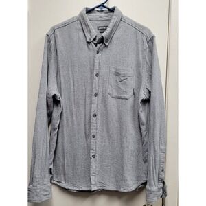 Eddie Bauer Flannel‎ Button Down Shirt Gray Long Sleeve Herringbone Men's Large